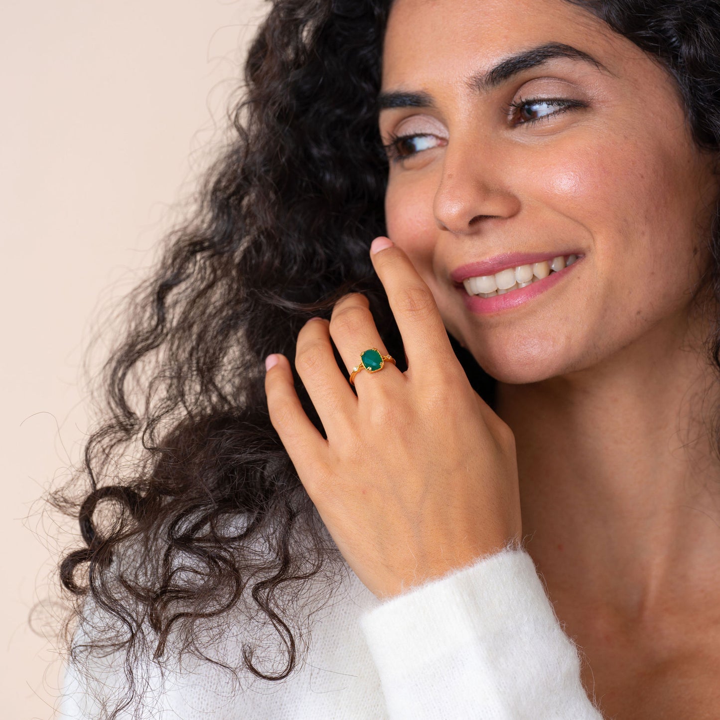 Cleopatra Green Onyx Art Deco Ring