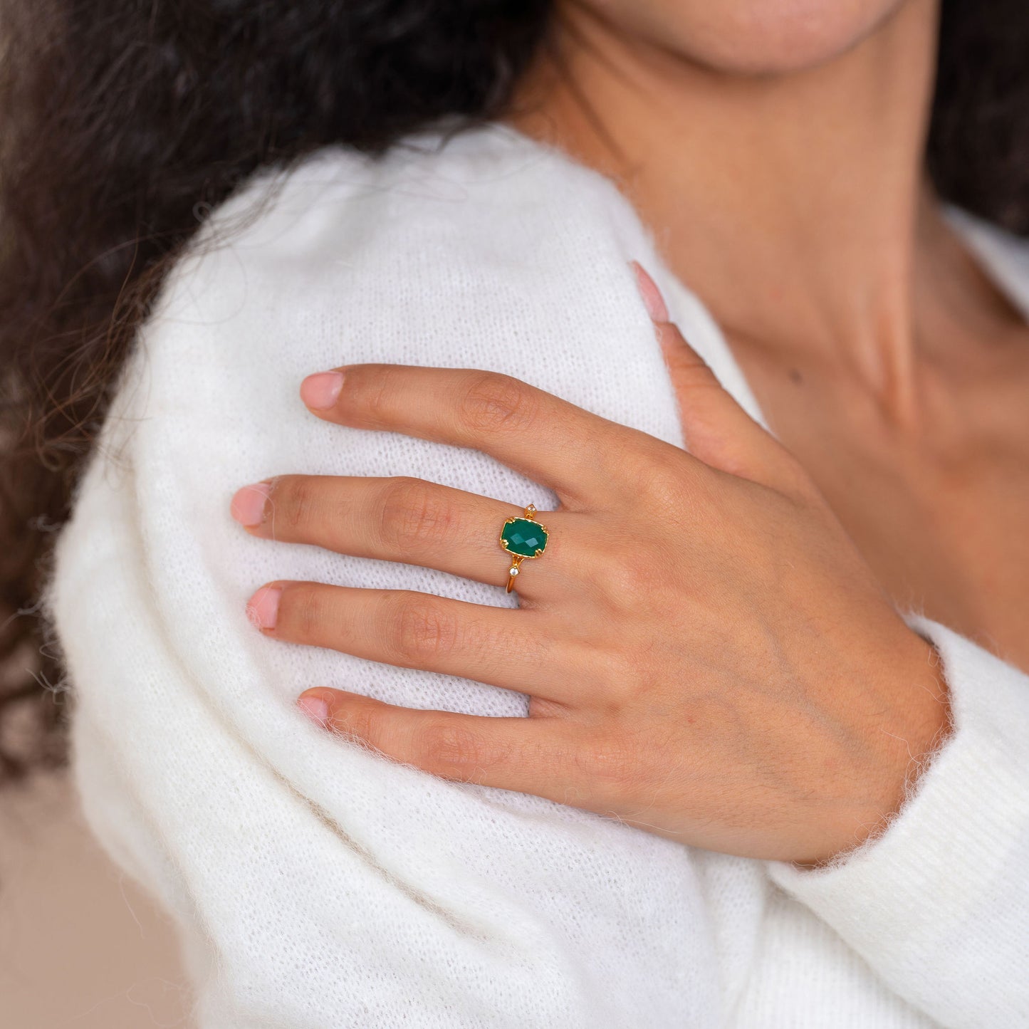 Cleopatra Green Onyx Art Deco Ring