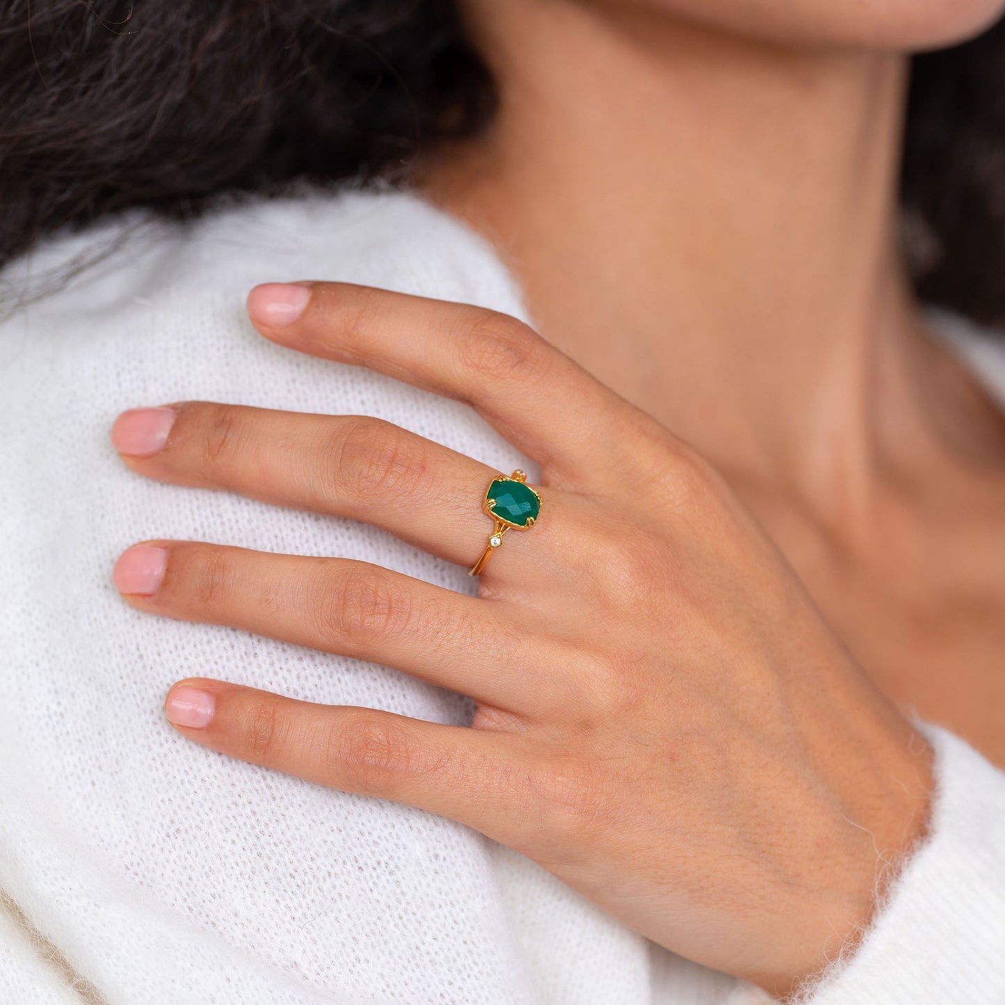 Cleopatra Green Onyx Art Deco Ring
