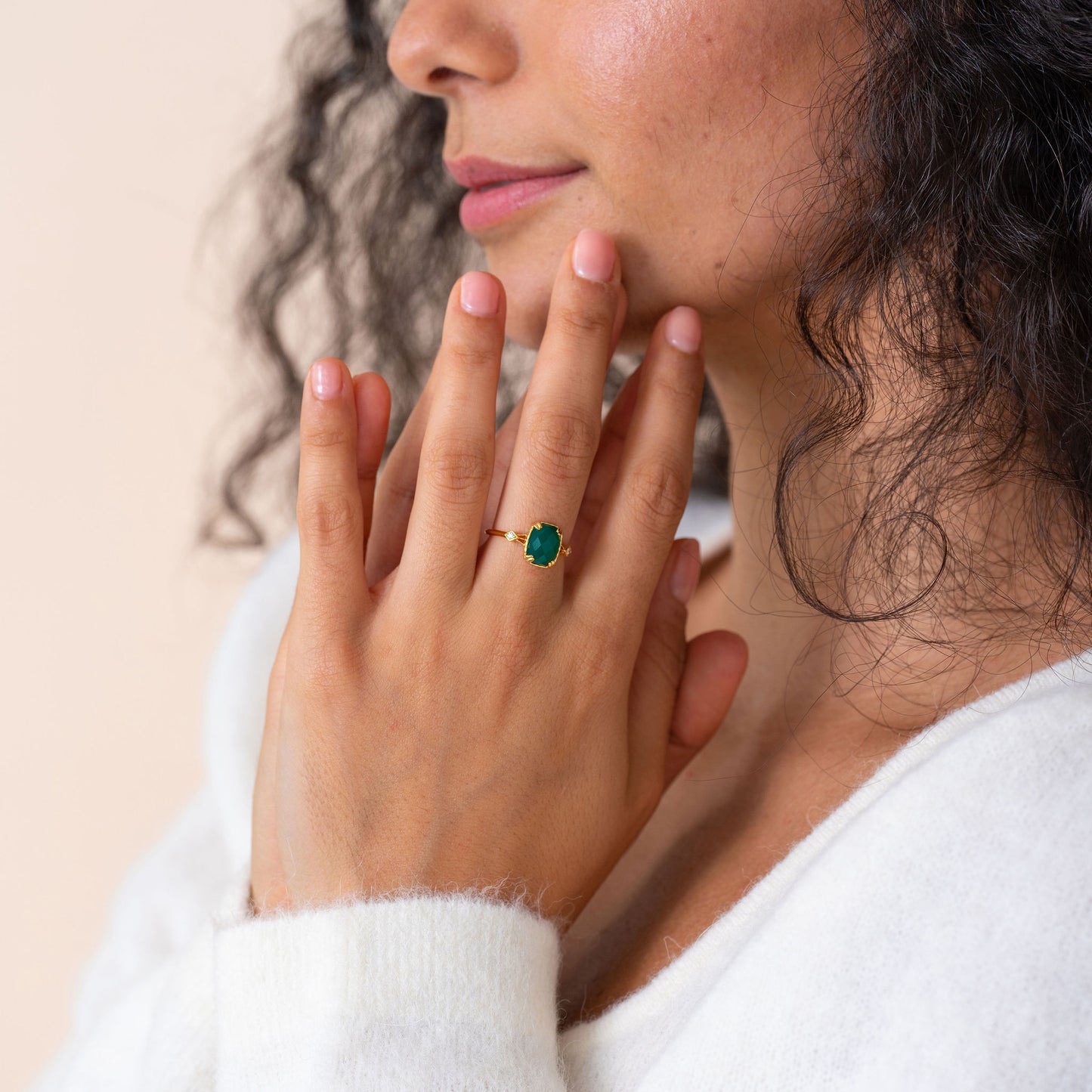 Cleopatra Green Onyx Art Deco Ring