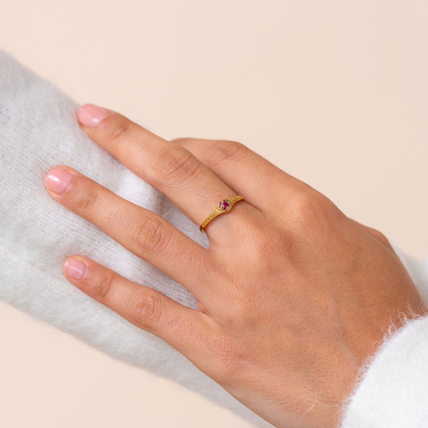 Starlight Genuine Ruby Mini Star Signet Ring