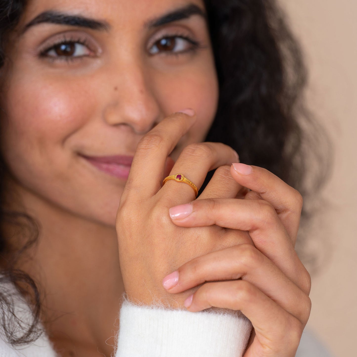 Starlight Genuine Ruby Mini Star Signet Ring