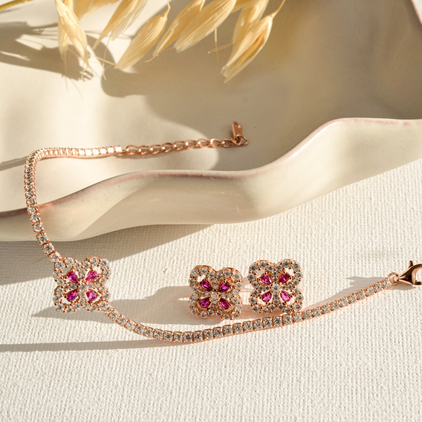 Real Ruby Rose Gold Tennis Bracelet
