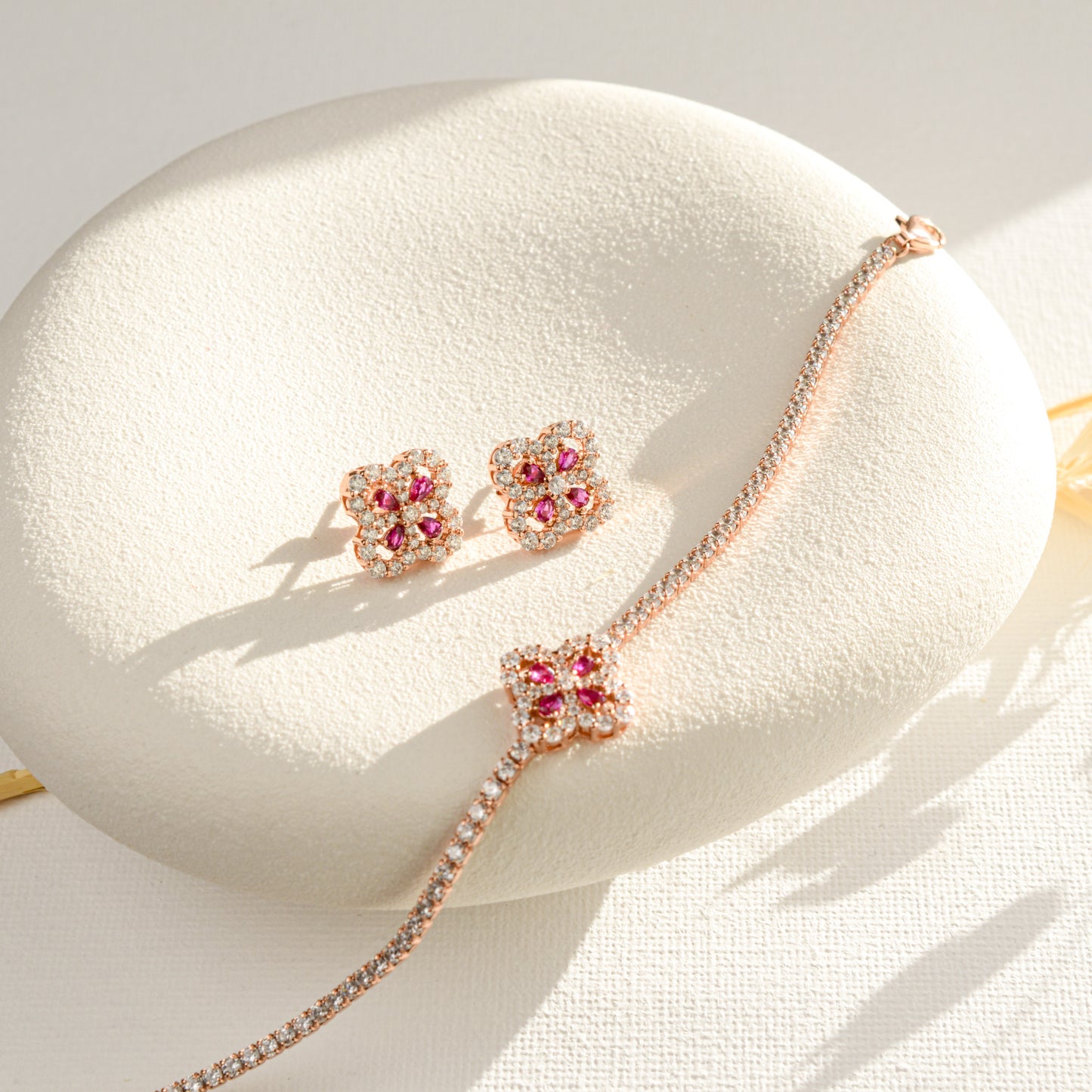 Real Ruby Rose Gold Tennis Bracelet
