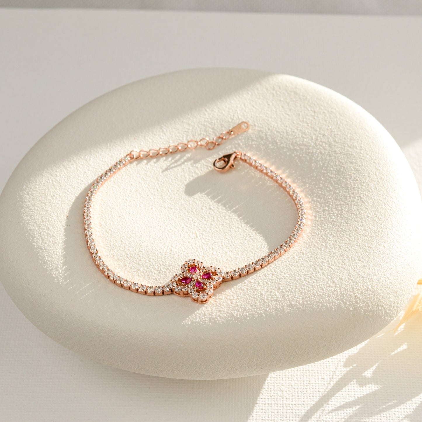 Real Ruby Rose Gold Tennis Bracelet