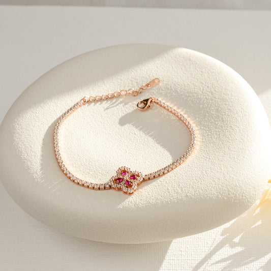 Real Ruby Rose Gold Tennis Bracelet