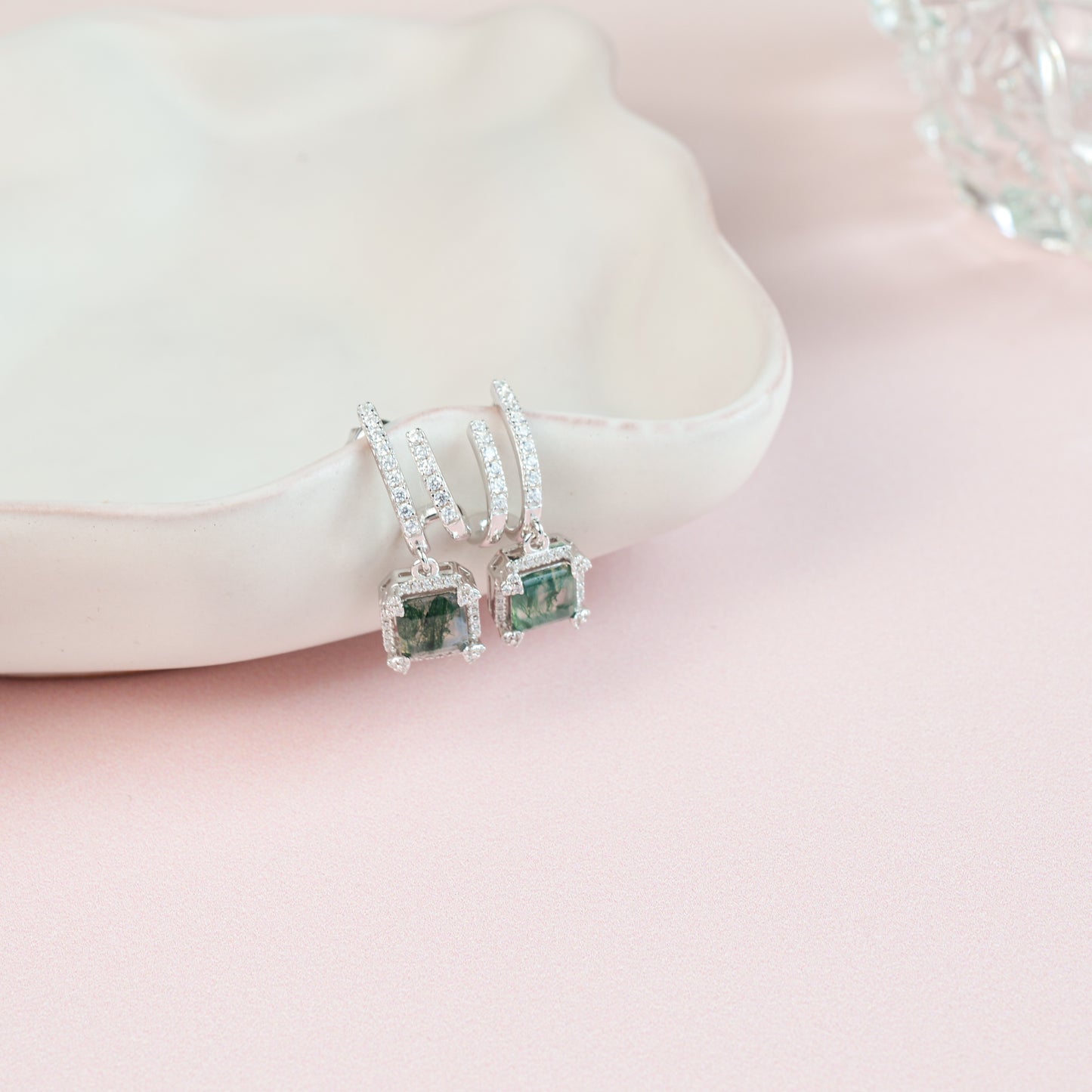 Sterling Silver / Gold Moss Agate Hoop Earrings