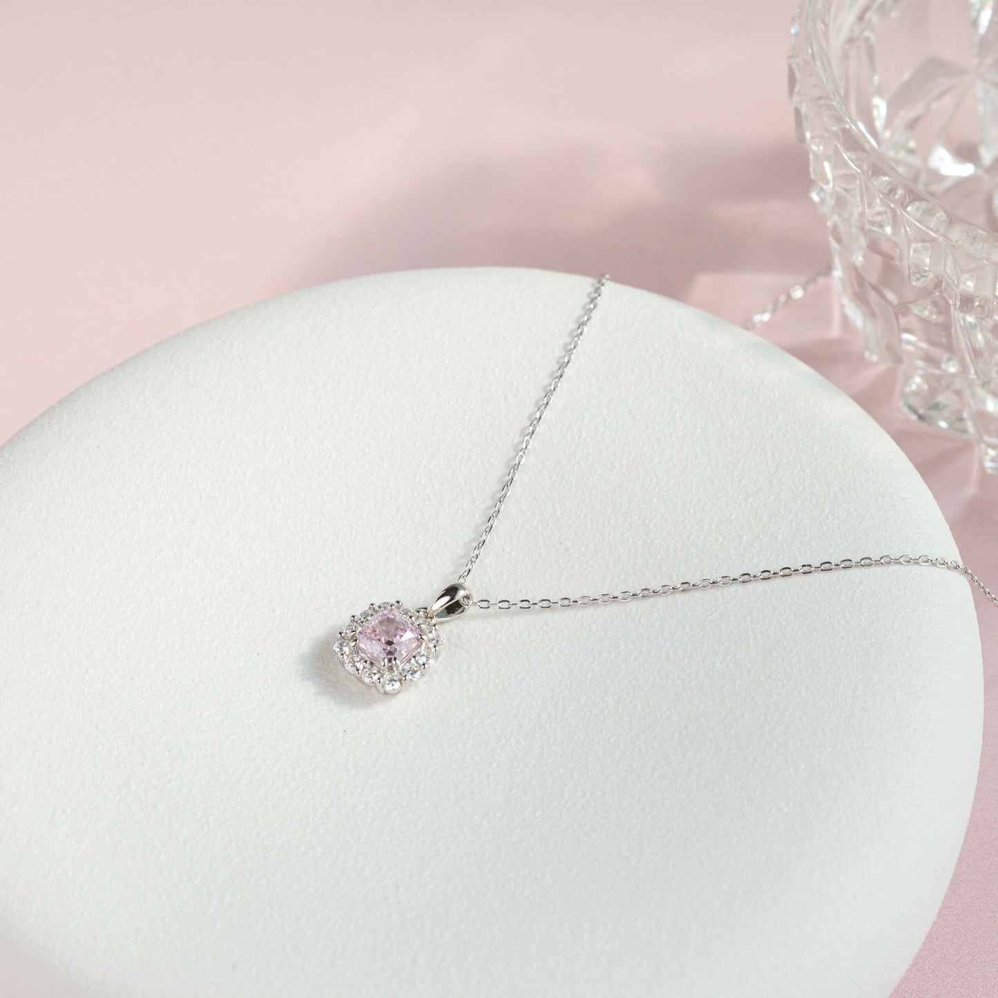 Pink Diamond Silver Necklace Earring Set
