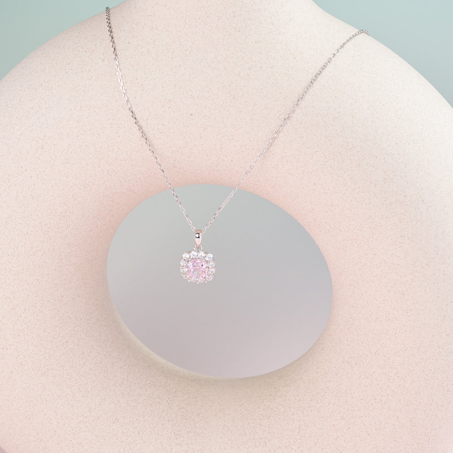 Pink Diamond Silver Necklace Earring Set