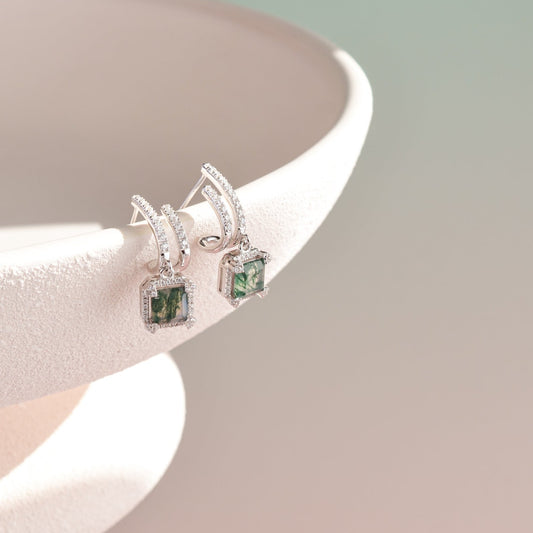 Sterling Silver / Gold Moss Agate Hoop Earrings
