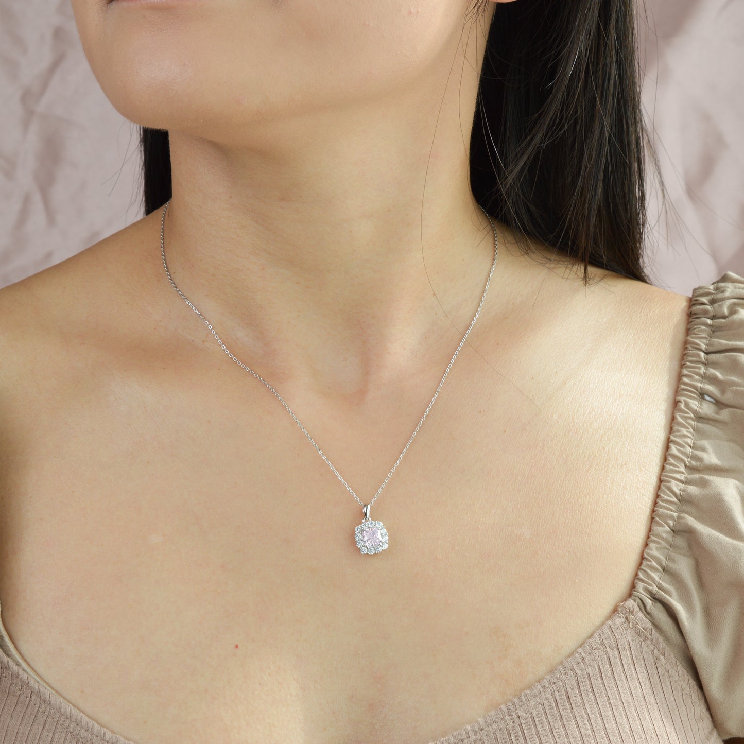 Pink Diamond Silver Necklace Earring Set