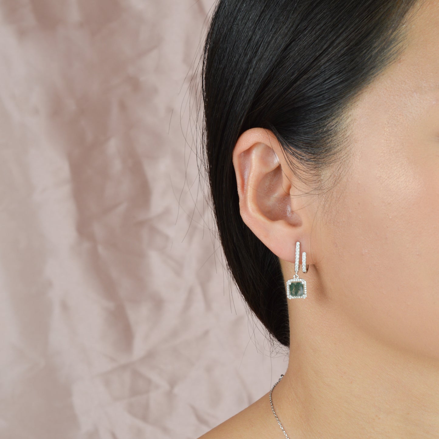 Sterling Silver / Gold Moss Agate Hoop Earrings