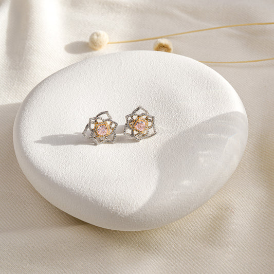 Pink Diamond Rose Earrings