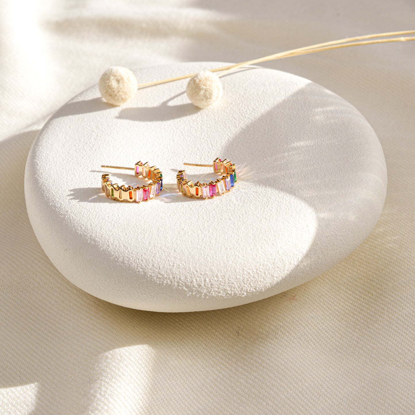 Rainbow Hoop Earrings - 14K Gold Vermeil