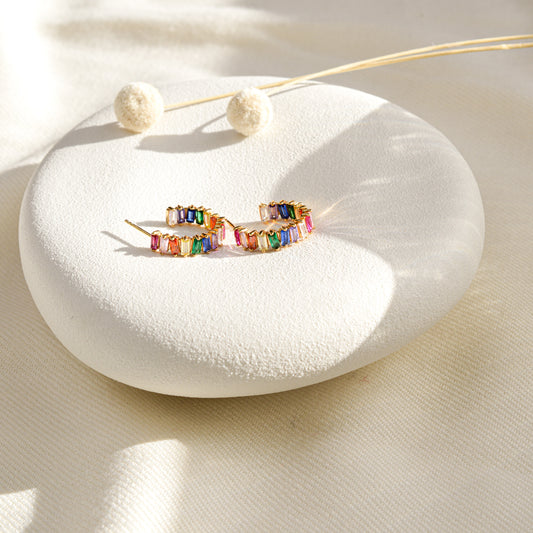 Rainbow Hoop Earrings - 14K Gold Vermeil