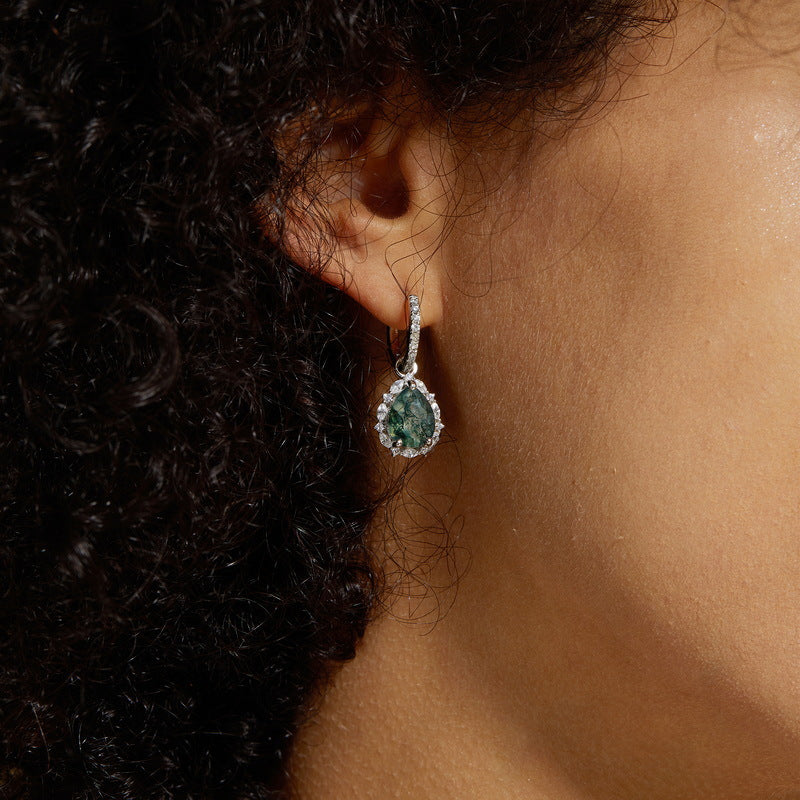 Gaia Moss Agate Hoop Earrings Sterling Silver