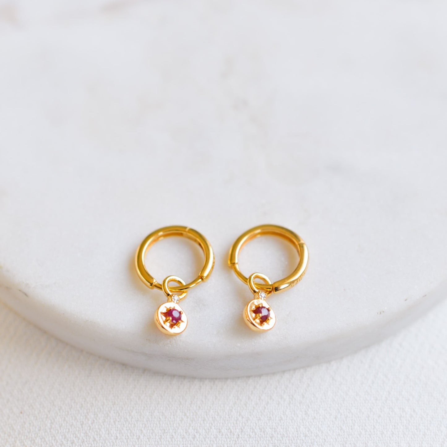 Starlight Genuine Ruby Star Mini Huggie Earrings