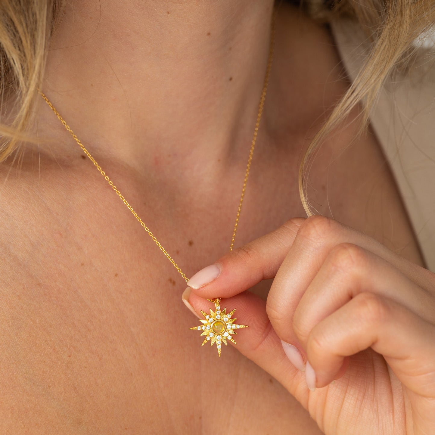 Natural Opal Starburst Gold Necklace - Sterling Silver
