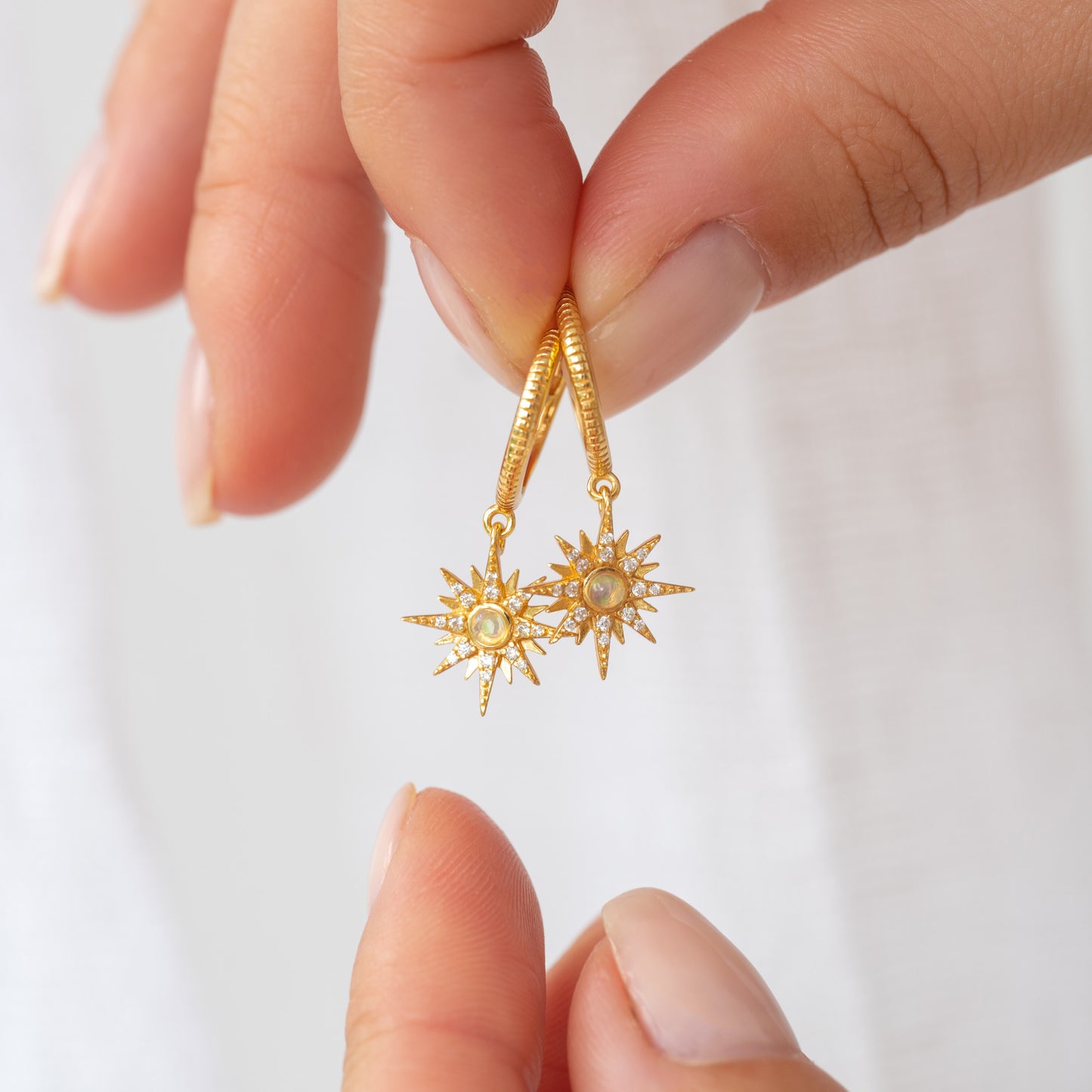 Starburst Gold Opal Earrings - 14K Gold Vermeil