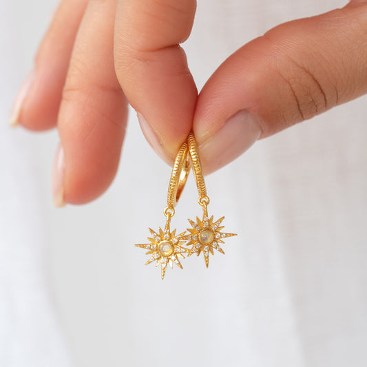 Starburst Gold Opal Earrings - 14K Gold Vermeil