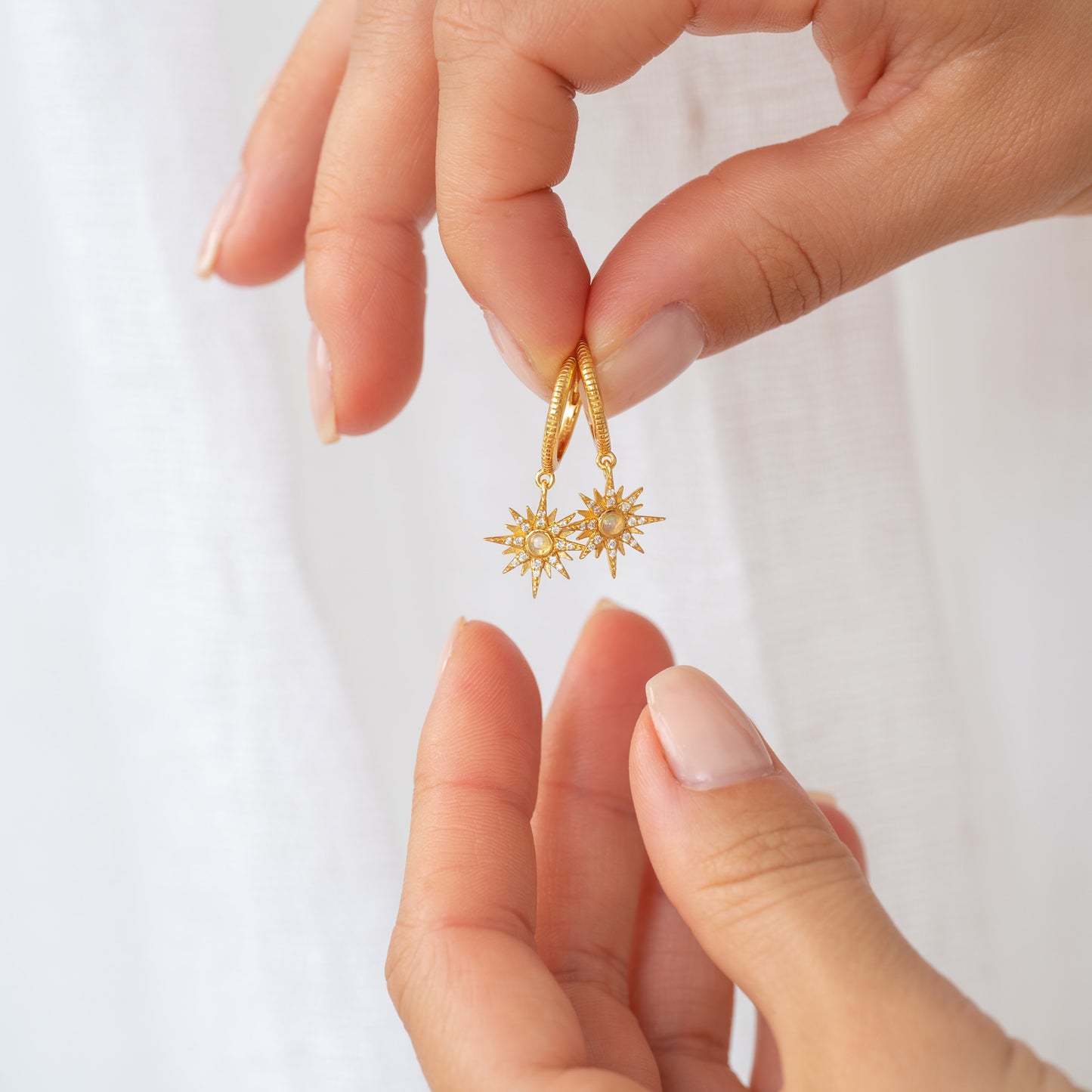 Starburst Gold Opal Earrings - 14K Gold Vermeil